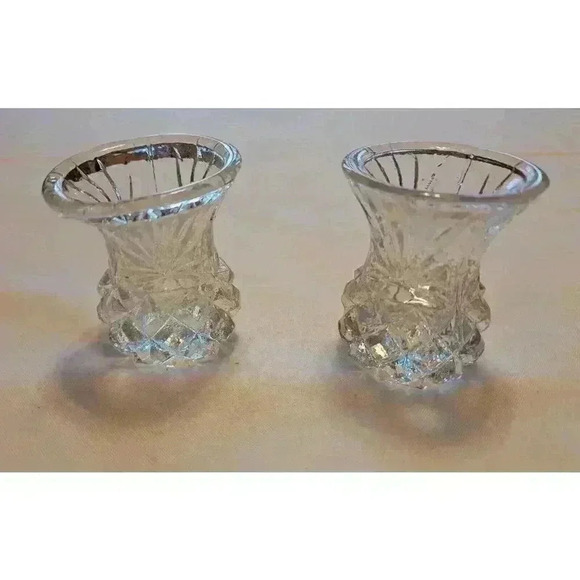 Vintage Lead Crystal Toothpick Holder Pineapple Cut 3" Set of 2 - Picture 1 of 5